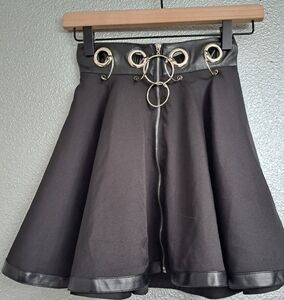 Black Mini Skirt With  Faux Leather Trim  Size S